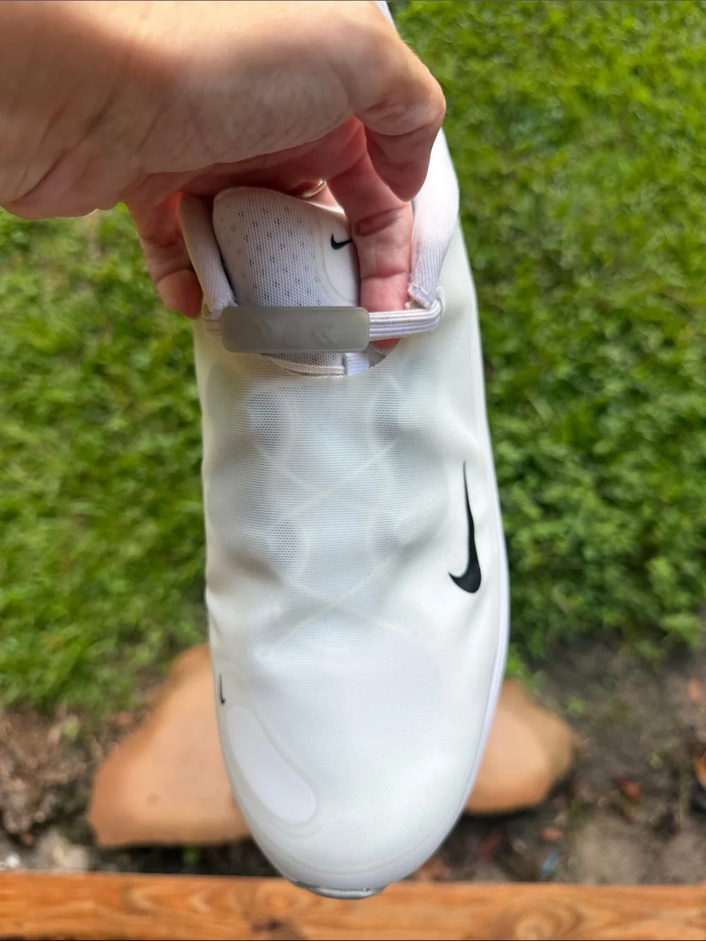 Nike Men’s White Slip-On Sneakers with Black Swoosh